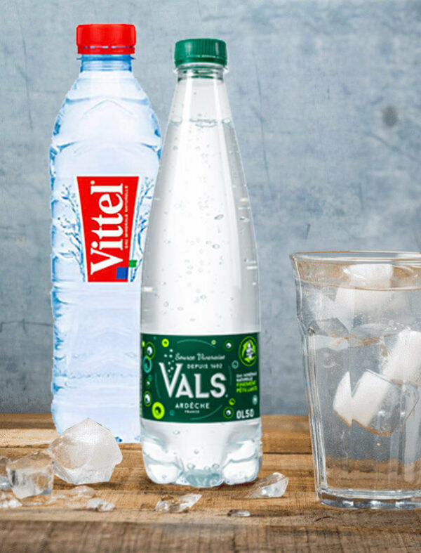 Eau minérale plate Vittel et Eau minérale gazeuse Vals chez Big Fernand Valence